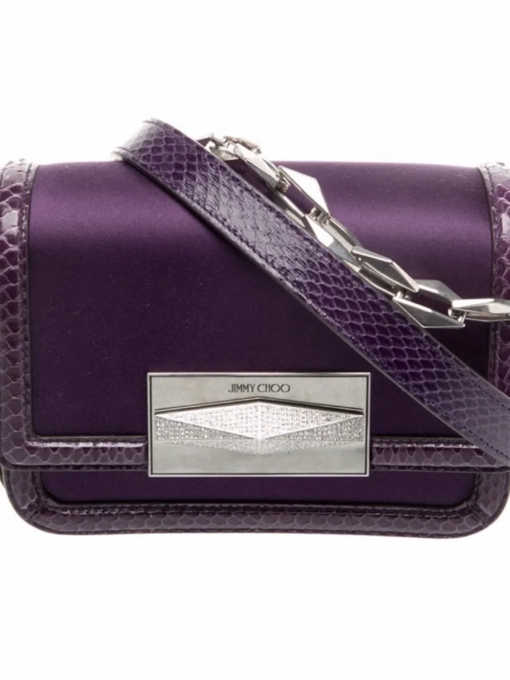 Jimmy Choo Purple Satin & Snakeskin Trim Crossbody Bag - Picture 5 of 5